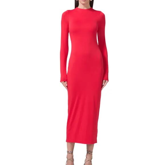 NWOT AFRM Juniper Sheer Mesh Bodycon Spandex Long Maxi Dress in Poppy Red Sz XS - Picture 1 of 8
